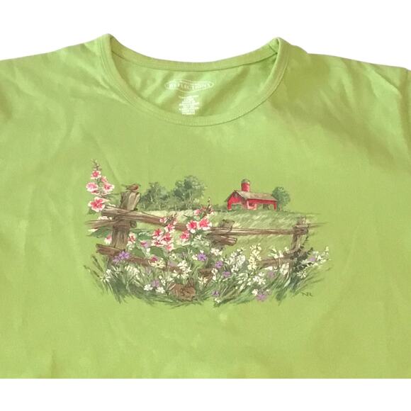 Northern Reflections Tee XS Green Barn Bunny Bird Blossoms - Picture 3 of 4